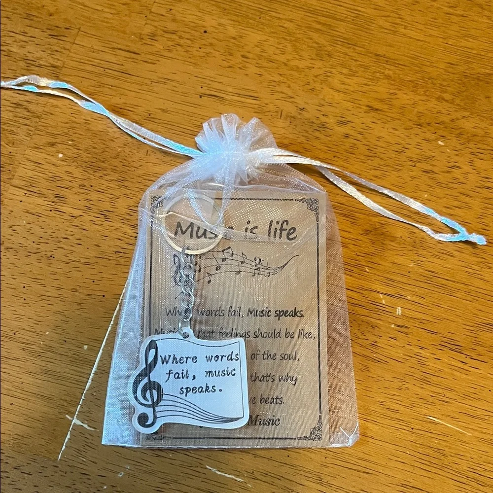 Music Is Life Quote Keychain with Organza Bag and Card